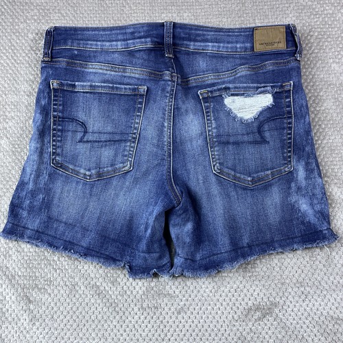 American Eagle Women Shorts 12 Distressed Midi Cut Off Jorts Mid Rise Stretch - Picture 2 of 18