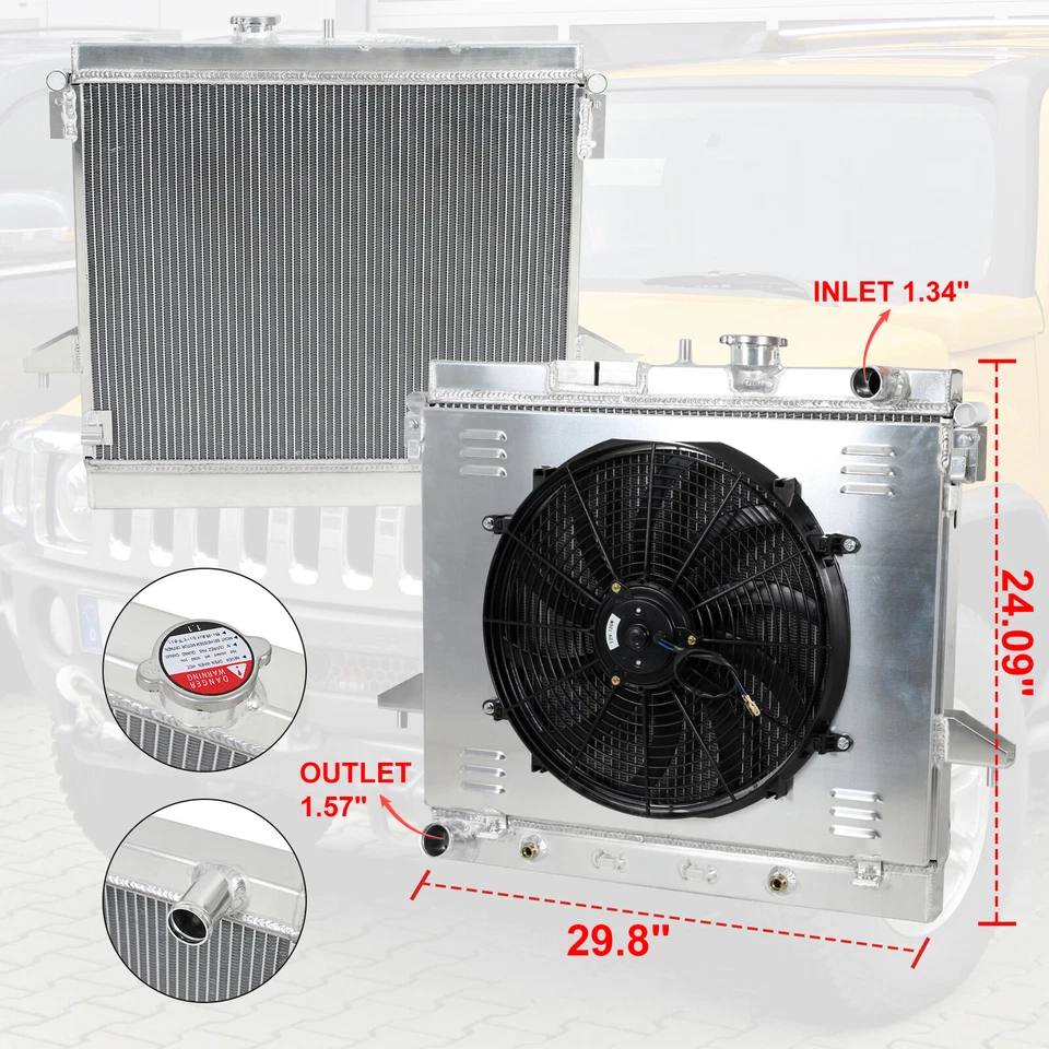 3 Row Radiator+Shroud Fan Kits For 2006-2012 Chevy Colorado Hummer H3/GMC Canyon - Imagem 2 de 4