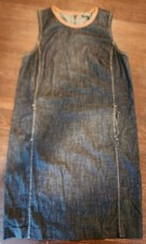 Ralph Lauren Dianva Women's Blue Denim Leather Trim Zipped Casual Dress Sz 10