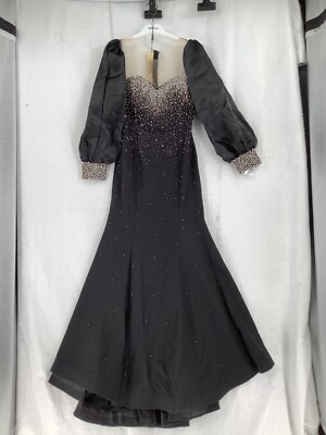 Odrella dress-one of a kind gown with Long Sleeves And Beaded Size 40 Black