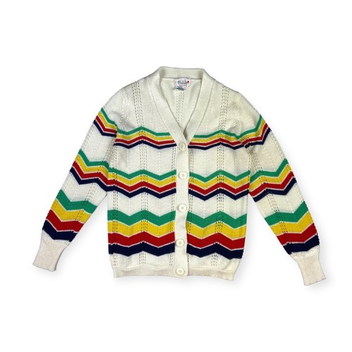 Leslie Fay Personal Vintage 1960s Striped Chevron Cardigan Sweater M - Picture 2 of 10