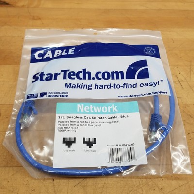 StarTech 3Ft Snagless Cat5E Patch Cable - Blue, RJ45PATCH3 - NEW