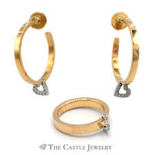 Designer Escada Flat Edge Ring & Matching Earrings With Platinum Diamond Heart D