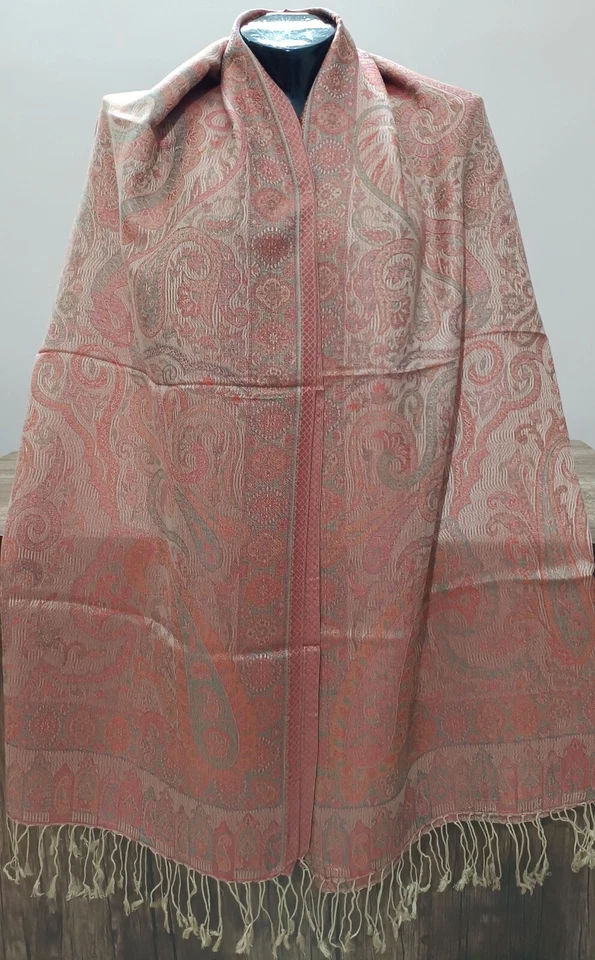 Traditional Kashmir Wool Shawl Silk Jamawar Stole Boho Chic Style Gift for Her - Image 2 of 4