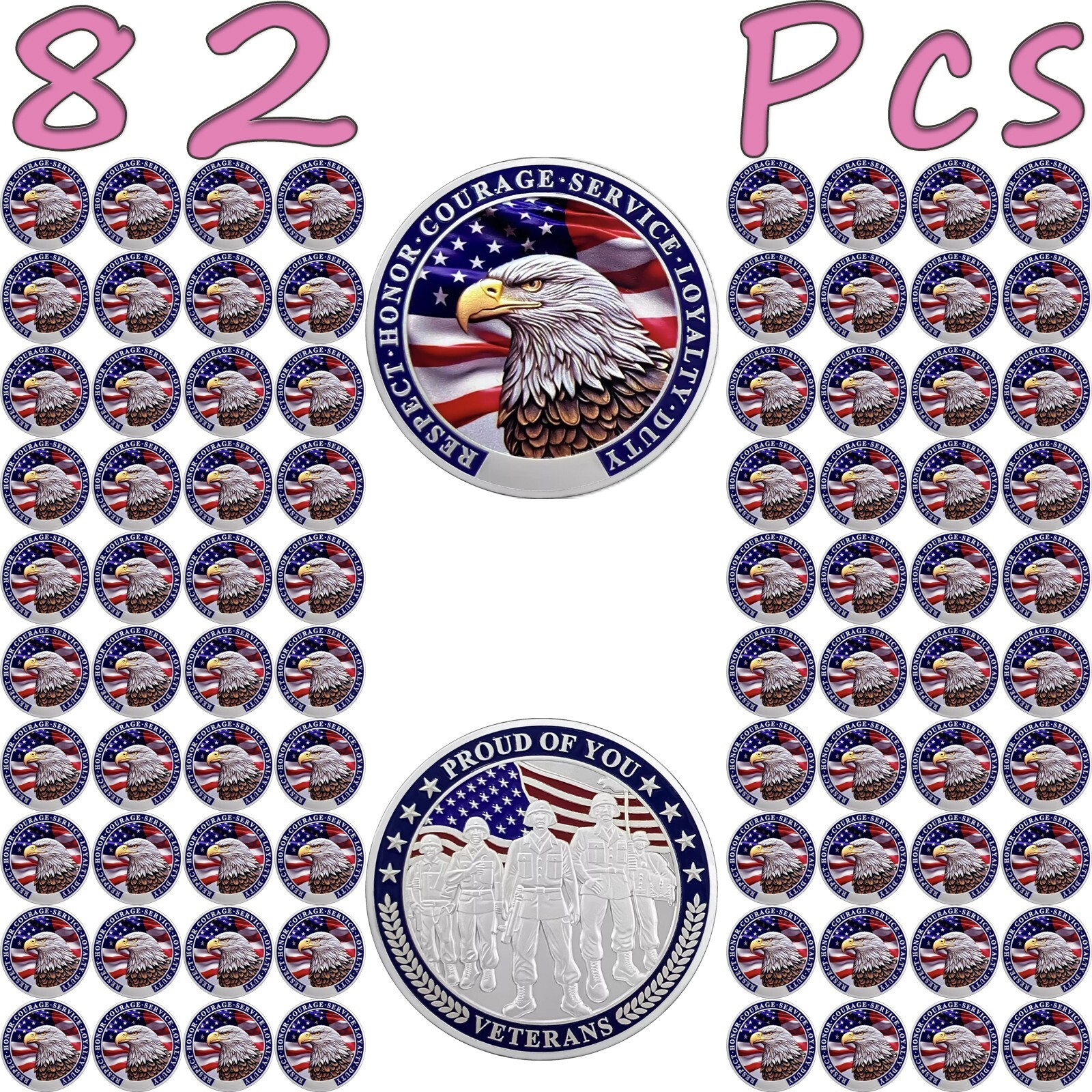 82pcs Military Challenge Coin Veterans Coin Daily Medallion Appreciation Gifts