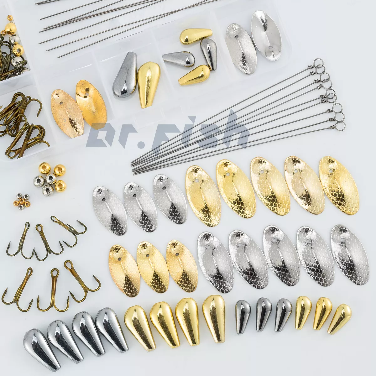 Fishing Lures Making Kit Spinner DIY Making Kit 190pcs Spinnerbaits  Acceessories Fishing Spinner Blade Clevis Feather Teaser Treble Hooks Beads  for