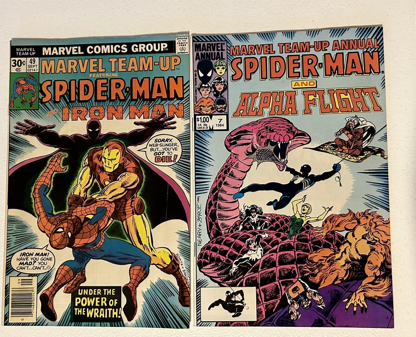 Marvel Team-Up Annual #7 Spider-Man & Alpha Flight 1984 #49 Iron Man (1976) PICS
