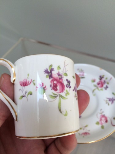 Crown Staffordshire Cup Saucer Handpainted Pink Rose Pattern dates 1906-29 - Bild 4 von 6