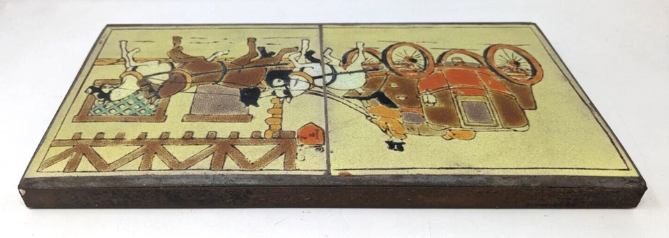 Rare Antique 1930s D&M Horse Carriage Wrought Iron Ceramic Tile Table Top HR21 - Image 4 of 4