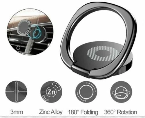 Universal 360° Finger Ring Cell Phone Holder Stand Car Magnetic Metal Plate - Image 4 of 4