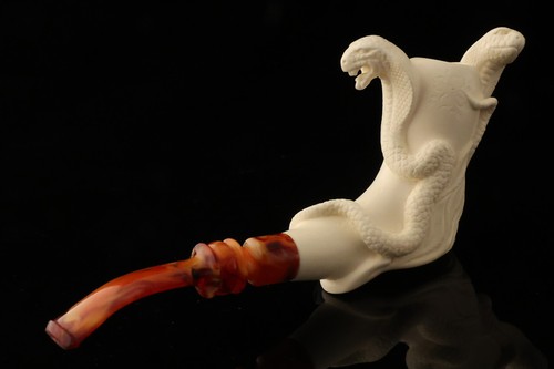 srv - Tubo Cobra Fight Block Meerschaum intagliato da R. Karaca con custodia 15325 - Foto 3 di 10