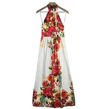 Eliza J Floral Halter tie neck maxi dress open back event, size 4