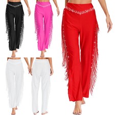 Women Trousers Modern Dancewear Rhinestones Pants Shiny Latin Samba Costume