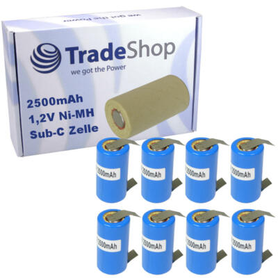 8x Akku Zelle Sub-C 2500mAh 1,2V Ni-MH Batterie für Werkzeugakkus/Modellbau