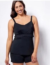 Denim  Co. Beach Ruffled Layers Tankini with Shorts Black A473693 Size 12