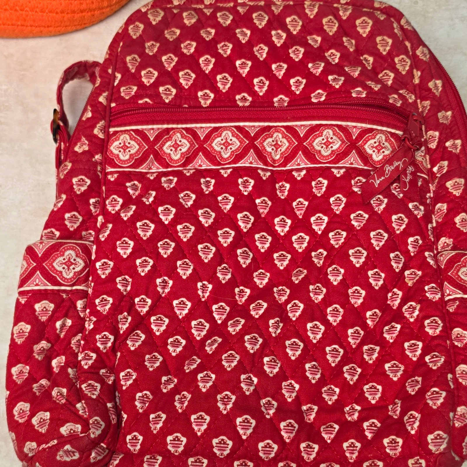 Vera Bradley Red/White Quilted Floral Zip Backpack w/ Pockets Unisex Kids