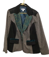 VTG 90s CJ Banks Womens Blazer Jacket 1X Brown Velvet Plaid Academia Carrier