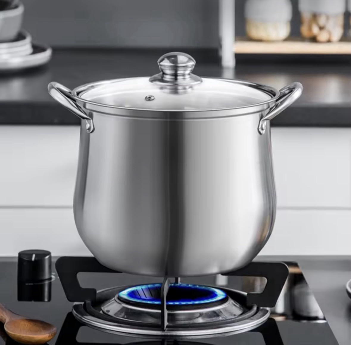 Großer Edelstahl Kochtopf Topf für Suppe Eintopf Robust Leicht zu Reinigen Neu