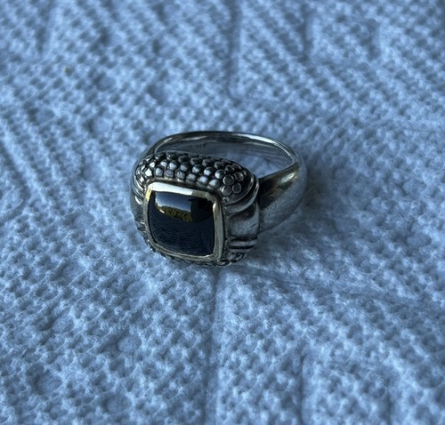 Dasan 925 Sterling Silver 14K Gold Vintage Real Black Onyx Ring Size 7