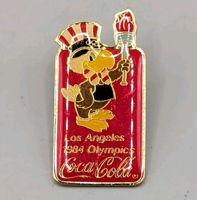 1984 LA Olympics CocaCola Coke Logo Sam Eagle Torch Lapel Pin Corporate Sponsor 