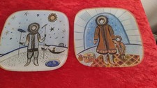 Fragonard Parfumeur 2er Set Vintage Glas-Teller Folk Art Winter Frankreich