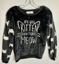 WoundUp ARE YOU KITTEN ME RIGHT MEOW Sweater Sequins Teen Girl Small Sz 3-5