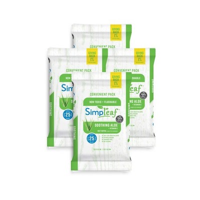 Simpleaf Wet Wipes Aloe Vera Eco Friendly Plastic Multicolor 4 x 25 Standard