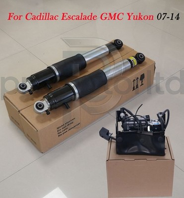 2X REAR Air Shock Absorbers +Air Suspension Pump For Cadillac Escalade GMC 07-14