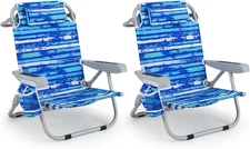 Goplus Beach Chair, 2 Pack 330Lbs Folding Backpack Chairs for Adults with 5 Posi