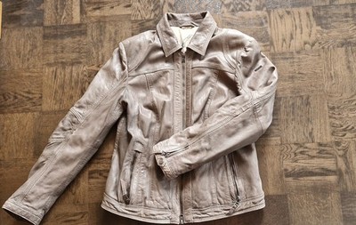 Milestone Lederjacke Damen Gr. 44 Taupe Used Look