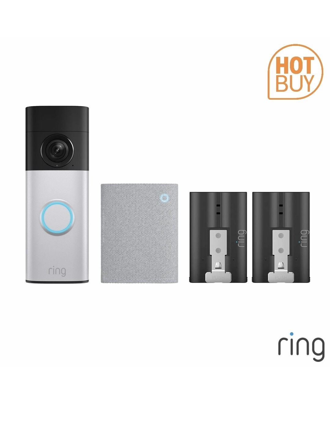 Ring Battery Video Doorbell Plus + Chime + Extra Battery 2k Retinal Vision Wi-Fi
