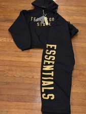 Size Small FEAR OF GOD ESSENTIALS Cotton-Blend Jersey Sweatpants Hoodie Black.