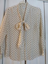 Banana Republic Silk Button Down Bow Tie Cream Print Long Sleeve Women's Sz 14