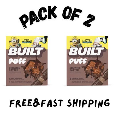 (2 PK) BUILT Puff Protein Bar,Brownie Batter, 17g Protein, Collagen,4 Count Box
