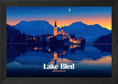 Bleder See Slowenien bei Nacht Gerahmtes Wandbild Poster Leinwanddruck Bild