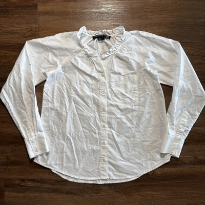 VERONICA BEARD Long Sleeve Button Up Blouse Womens XS White Ruffle Neck *READ*