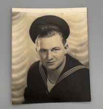 Vintage Mid-20th C. Photo US Navy Soldier Uniform Hat Naval Handsome Man