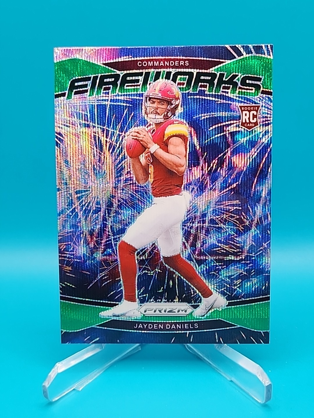 2024 Panini Prizm Fireworks Jayden Daniels #24 Green Wave Prizm (RC) Commanders
