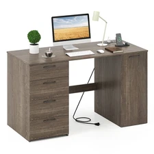 53" Computer Desk with Power Outlets Large Executive Desk with 4 Storage Drawers