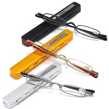 Small Reading Glasses Men Women 3 Pairs Slim Pocket Readers with Pen Clip Met...
