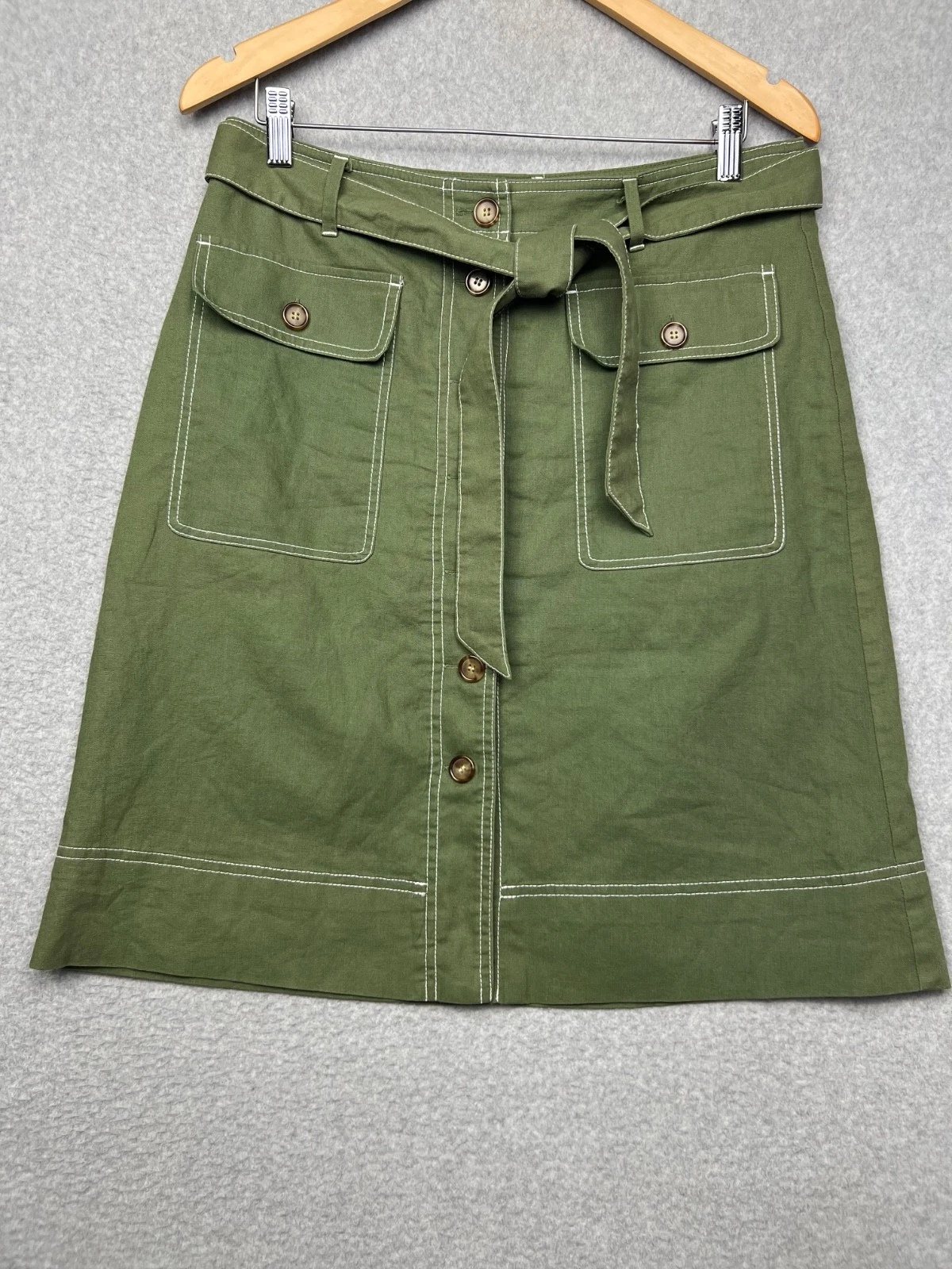 J Crew Womens Linen Blend Button Front Skirt Size 6 Modern Chic Causal Green *