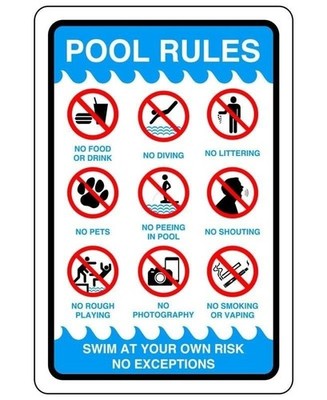 Poolregeln - Kein Schwimmen, Kein Tauchen, Kein Segeln, Tiefwasserschild