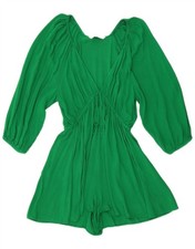 Zara Womens 3/4 Sleeve Playsuit UK 14 Medium Green Viscose BE09