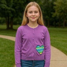 Hanna Andersson Purple Blue Embroidered Heart Cardigan School Play Girl's 12