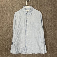 Uniqlo Men’S Blue 100% Linen Long Sleeve Button Up Dress Shirt Summer Medium