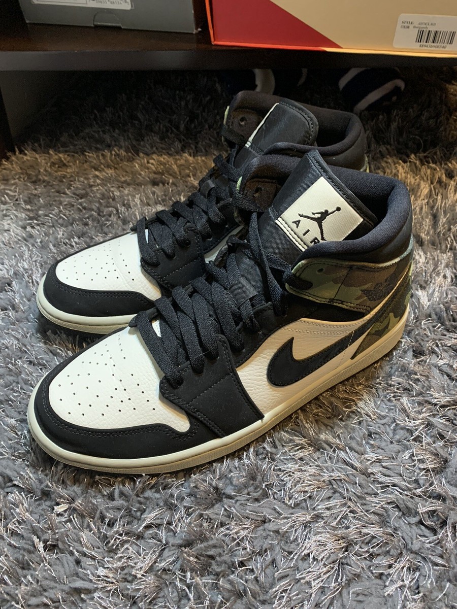Nike Air Jordan 1 Mid SE Light Bone Black Camo Men's Size 8.5 | CW5490-001 Used