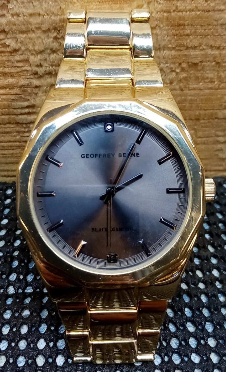 Geoffrey Beene Black Diamond Men s Quartz Watch Gold Tone eBay