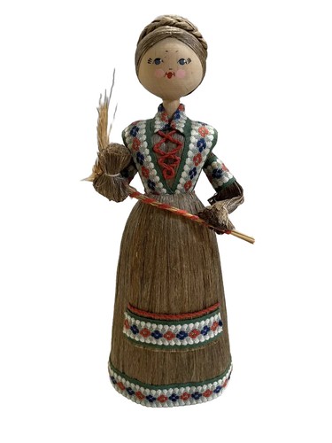 Vintage Folk Art Corn Husk 10” Doll Fall Decor