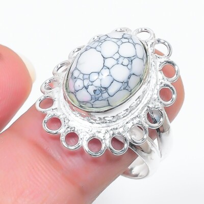 Howlite Gemstone Handmade 925 Sterling Silver Jewelry Ring Size 8.5 (US ...