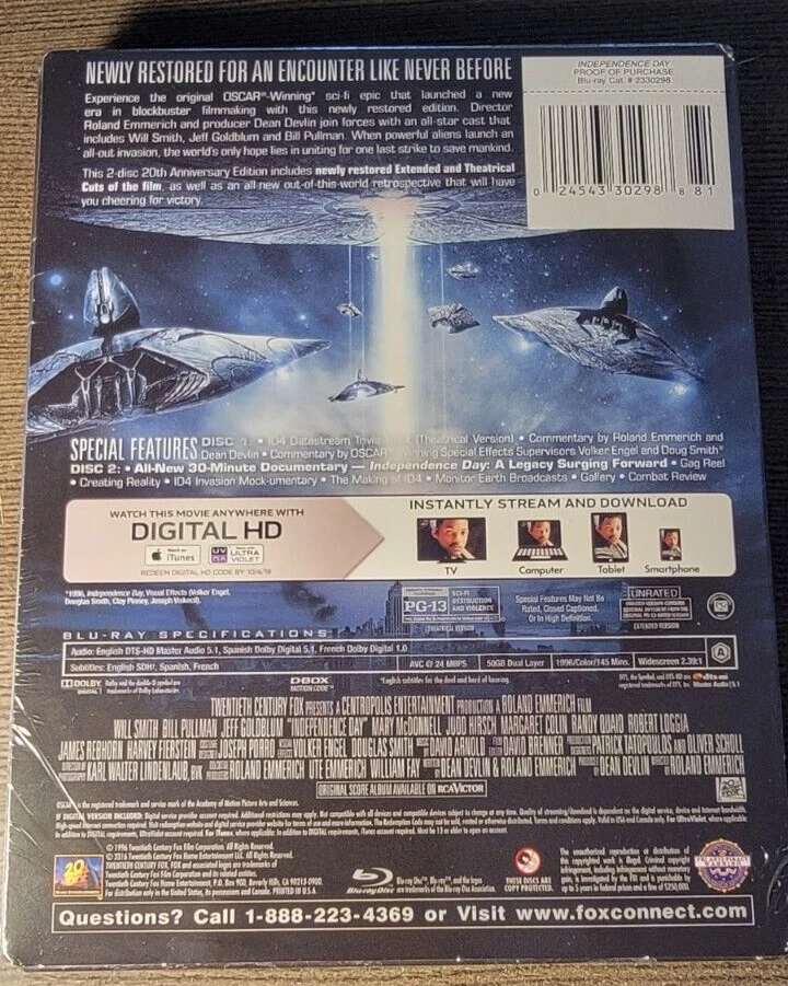 Independence Day Twentieth Anniversary Edition Steelbook - NEW - DIGITAL EXPIRED - Image 2 of 2